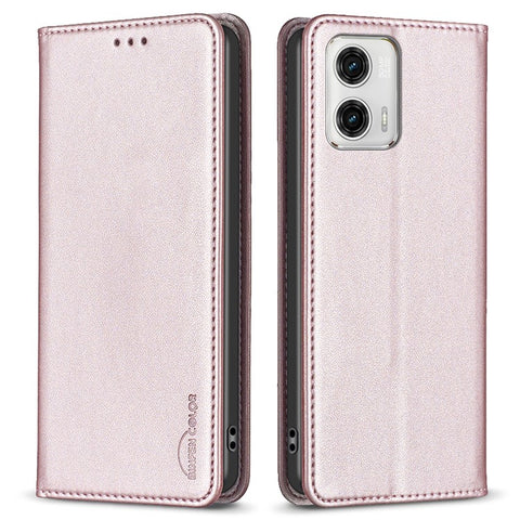 BINFEN COLOR BF18 PU Leather Cover for Motorola Moto G73 5G Card Slot Stand Magnetic Phone Case
