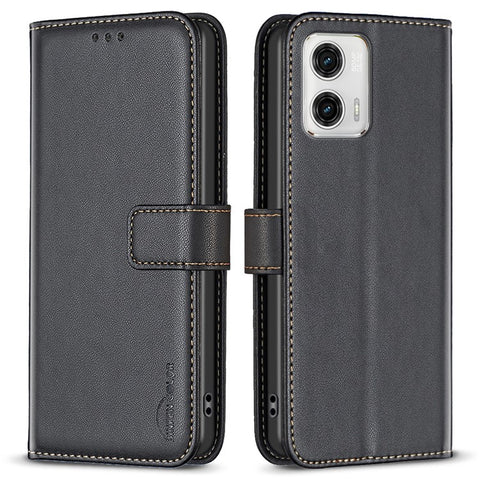 BINFEN COLOR BF17 Wallet Leather Phone Cover For Motorola Moto G73 5G Magnetic Closure Phone Stand Case