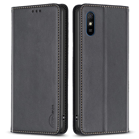 BINFEN COLOR BF18 For Xiaomi Redmi 9A PU Leather Card Slots Cover Anti-drop Phone Stand Case