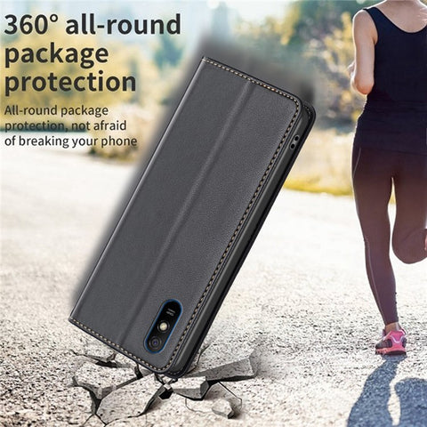 BINFEN COLOR BF18 For Xiaomi Redmi 9A PU Leather Card Slots Cover Anti-drop Phone Stand Case