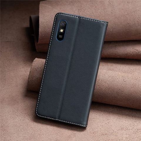 BINFEN COLOR BF18 For Xiaomi Redmi 9A PU Leather Card Slots Cover Anti-drop Phone Stand Case