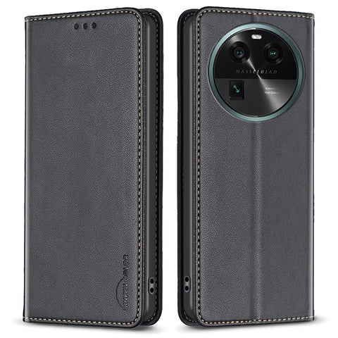 BINFEN COLOR BF18 Leather Phone Case for Oppo Find X6 Card Slots Stand Shockproof Phone Cover