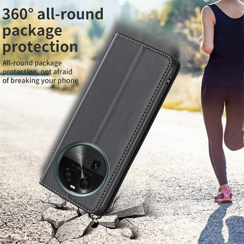 BINFEN COLOR BF18 Leather Phone Case for Oppo Find X6 Card Slots Stand Shockproof Phone Cover