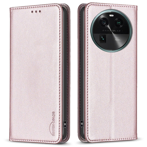 BINFEN COLOR BF18 Leather Phone Case for Oppo Find X6 Card Slots Stand Shockproof Phone Cover