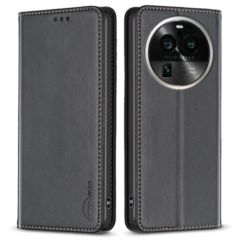 BINFEN COLOR BF18 Phone Stand Case for Oppo Find X6 Pro PU Leather Card Holder Cell Phone Cover