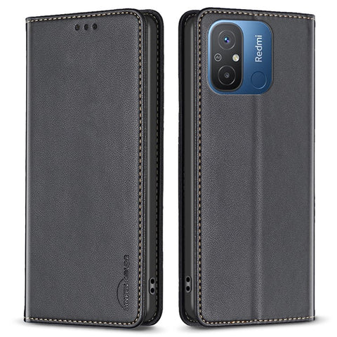 BINFEN COLOR BF18 for Xiaomi Poco C55 4G / Redmi 12C 4G Phone Cover Stand PU Leather Card Slots Phone Case