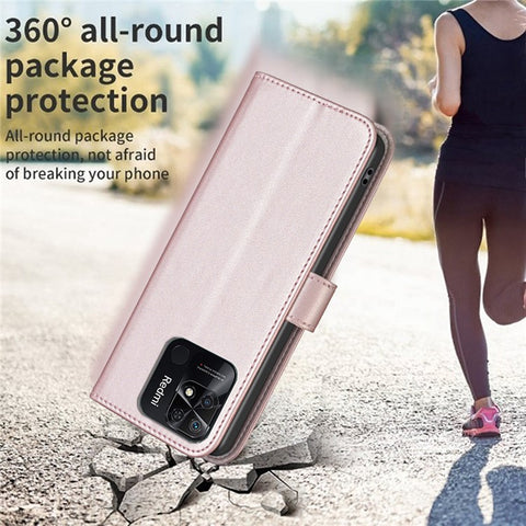 BINFEN COLOR BF17 Stand Phone Case for Xiaomi Redmi 10C 4G PU Leather Wallet Smartphone Cover