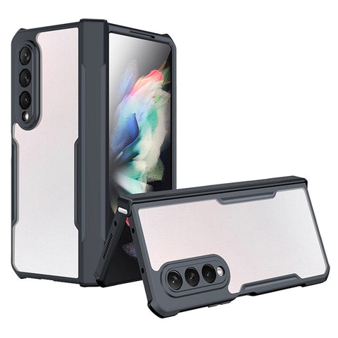 XUNDD For Samsung Galaxy Z Fold3 5G Acrylic+TPU Slim Phone Cover Transparent Phone Case with Glass+Protective Bar