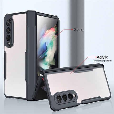 XUNDD For Samsung Galaxy Z Fold3 5G Acrylic+TPU Slim Phone Cover Transparent Phone Case with Glass+Protective Bar