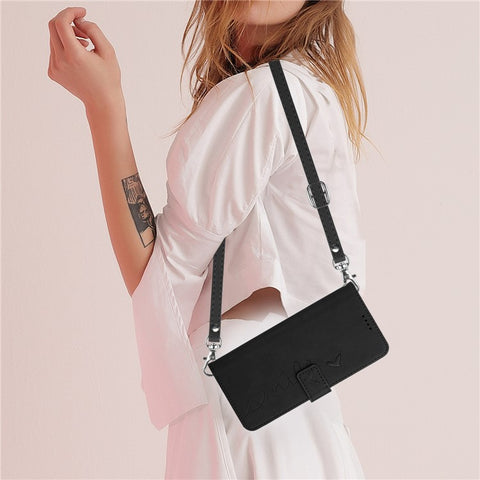 For Samsung Galaxy M14 5G / F14 5G Leather Case Heart Shape Stand Wallet Phone Cover with Shoulder Strap
