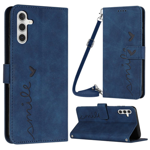 For Samsung Galaxy M14 5G / F14 5G Leather Case Heart Shape Stand Wallet Phone Cover with Shoulder Strap