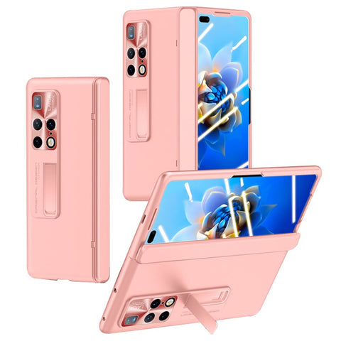 For Huawei Mate X2 4G / 5G Hinge Protection Phone Case Hard PC Kickstand Cover with Tempered Glass Film