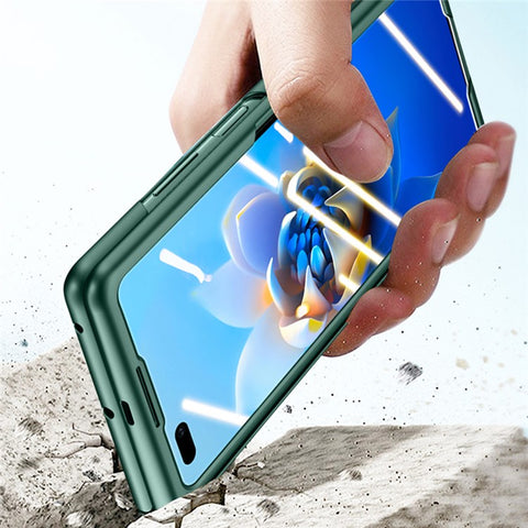 For Huawei Mate X2 4G / 5G Hinge Protection Phone Case Hard PC Kickstand Cover with Tempered Glass Film