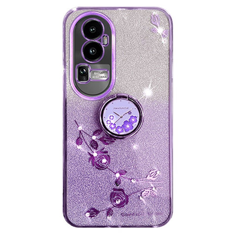 KADEM Glitter Gradient Phone Shell For Oppo Reno10 Pro+ 5G Rhinestone Flower TPU Case Cover with Kickstand