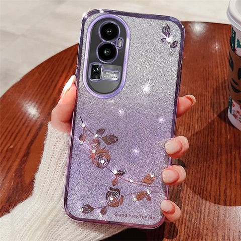 KADEM Rhinestone TPU Case for Oppo Reno10 Pro+ 5G Gradient Glitter Floral Pattern Phone Cover