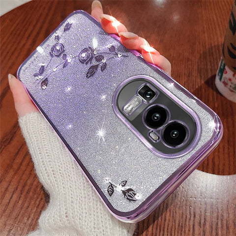 KADEM Rhinestone TPU Case for Oppo Reno10 Pro+ 5G Gradient Glitter Floral Pattern Phone Cover
