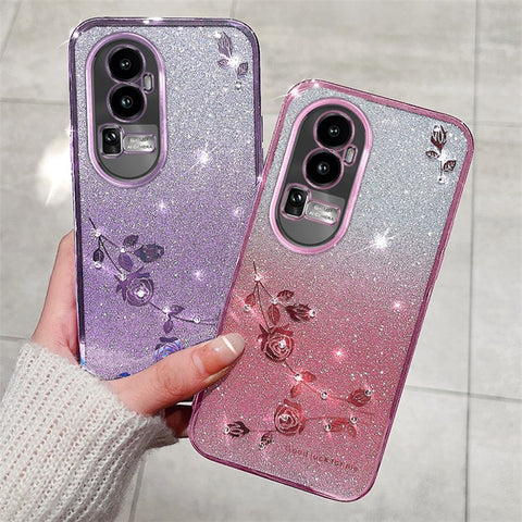 KADEM Rhinestone TPU Case for Oppo Reno10 Pro+ 5G Gradient Glitter Floral Pattern Phone Cover