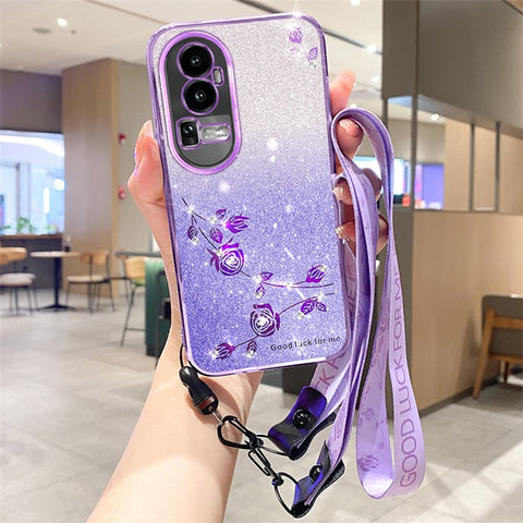 KADEM For Oppo Reno10 Pro+ 5G Anti-Scratch TPU Case Glitter Floral Pattern Rhinestone Gradient Smartphone Cover