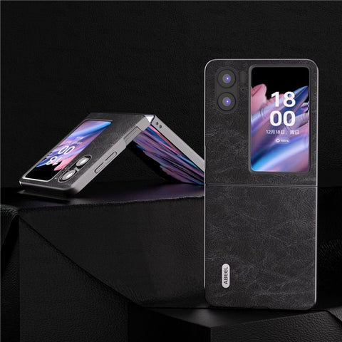 ABEEL For Oppo Find N2 Flip 5G PU Leather Coated PC Phone Case Litchi Texture Shockproof Cover