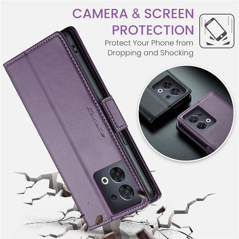 For Oppo Reno8 5G (Global) Leather Case CASEME 023 RFID Blocking 3 Card Slot Mobile Cover