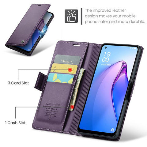 For Oppo Reno8 5G (Global) Leather Case CASEME 023 RFID Blocking 3 Card Slot Mobile Cover