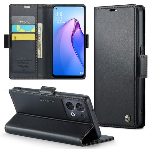 For Oppo Reno8 5G (Global) Leather Case CASEME 023 RFID Blocking 3 Card Slot Mobile Cover