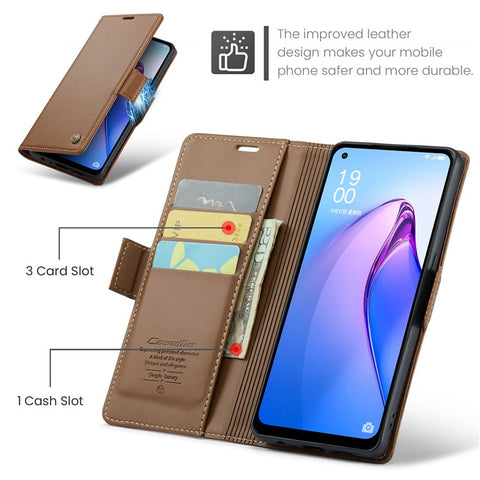 For Oppo A96 (China) 5G / Reno7 Z 5G / Reno7 Lite 5G / Reno8 Lite 5G / F21 Pro 5G / Reno8 Z 5G Leather Case CASEME 023 RFID Blocking Card Slot