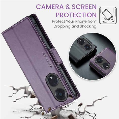 For Oppo Reno8 T 5G / A1 Pro 5G Leather Case CASEME 023 RFID Blocking 3 Card Slot Mobile Cover