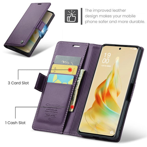For Oppo Reno8 T 5G / A1 Pro 5G Leather Case CASEME 023 RFID Blocking 3 Card Slot Mobile Cover
