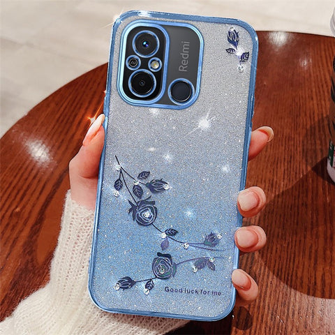 KADEM For Xiaomi Redmi 12C 4G / 11A 4G / Poco C55 4G Phone Cover Flower Rhinestone Gradient Glitter TPU Case