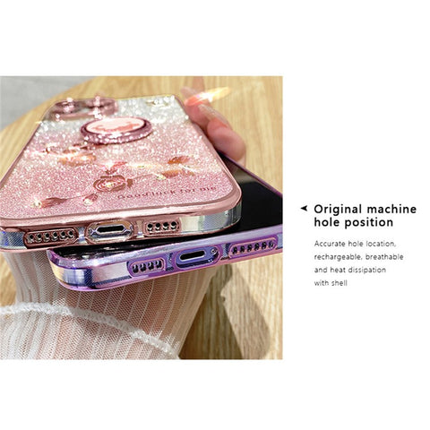 KADEM Electroplating Phone Case for Xiaomi Redmi 12C 4G / 11A 4G / Poco C55 4G Glitter Gradient Rhinestone Flower TPU Kickstand Cover