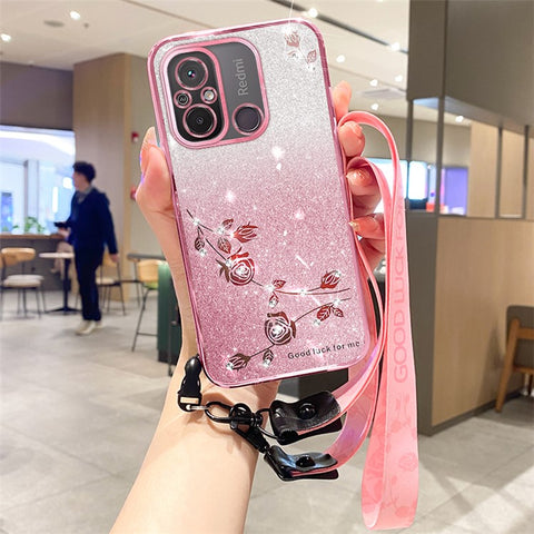KADEM For Xiaomi Redmi 12C 4G / 11A 4G / Poco C55 4G Anti-Dust Gradient Phone Case Glitter Rhinestone TPU Cover