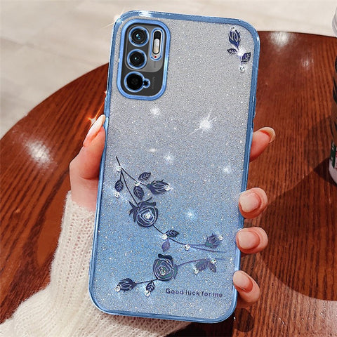 KADEM Back Case for Xiaomi Redmi Note 10 5G / 10T 5G / 11SE 5G / Poco M3 Pro 4G / 5G Gradient Glitter Flower Rhinestone TPU Phone Cover