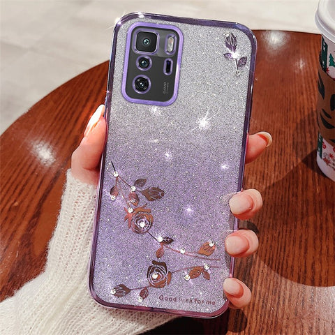 KADEM Gradient Phone Case for Xiaomi Poco X3 GT / Redmi Note 10 Pro 5G (China) Flower Rhinestone TPU Phone Cover