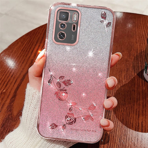KADEM Gradient Phone Case for Xiaomi Poco X3 GT / Redmi Note 10 Pro 5G (China) Flower Rhinestone TPU Phone Cover
