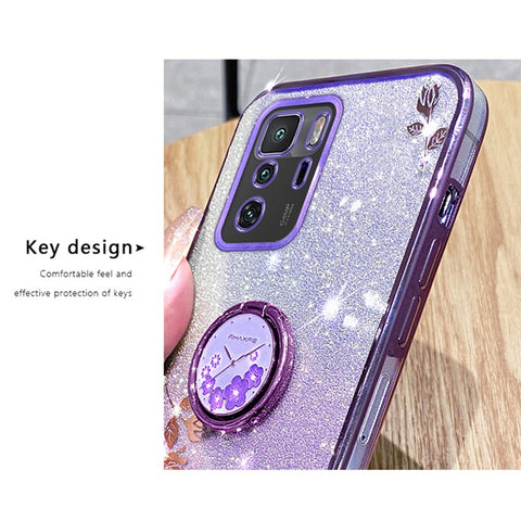 KADEM For Xiaomi Poco X3 GT / Redmi Note 10 Pro 5G (China) Electroplating Cell Phone Case Glitter Gradient Rhinestone Flower TPU Cover with Kickstand