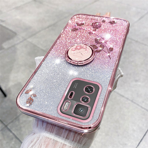 KADEM For Xiaomi Poco X3 GT / Redmi Note 10 Pro 5G (China) Electroplating Cell Phone Case Glitter Gradient Rhinestone Flower TPU Cover with Kickstand