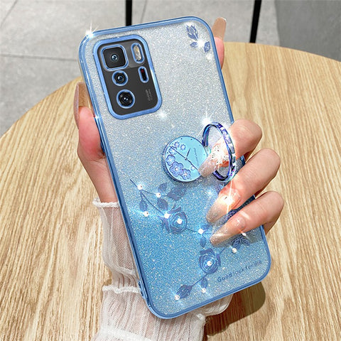 KADEM For Xiaomi Poco X3 GT / Redmi Note 10 Pro 5G (China) Electroplating Cell Phone Case Glitter Gradient Rhinestone Flower TPU Cover with Kickstand