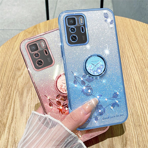 KADEM For Xiaomi Poco X3 GT / Redmi Note 10 Pro 5G (China) Electroplating Cell Phone Case Glitter Gradient Rhinestone Flower TPU Cover with Kickstand