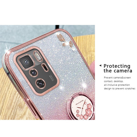 KADEM For Xiaomi Poco X3 GT / Redmi Note 10 Pro 5G (China) Electroplating Cell Phone Case Glitter Gradient Rhinestone Flower TPU Cover with Kickstand