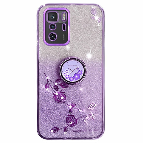 KADEM For Xiaomi Poco X3 GT / Redmi Note 10 Pro 5G (China) Electroplating Cell Phone Case Glitter Gradient Rhinestone Flower TPU Cover with Kickstand