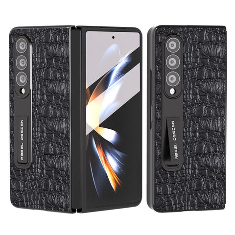ABEEL For Samsung Galaxy Z Fold3 5G Phone Case Genuine Cow Leather+PC Kickstand Cover with Screen Protector