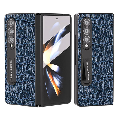 ABEEL For Samsung Galaxy Z Fold3 5G Phone Case Genuine Cow Leather+PC Kickstand Cover with Screen Protector