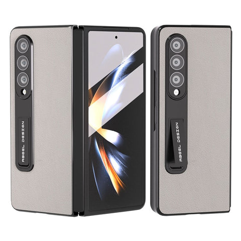 ABEEL For Samsung Galaxy Z Fold3 5G Genuine Cow Leather+PC Anti-Drop Case Kickstand Folding Phone Cover with Screen Film