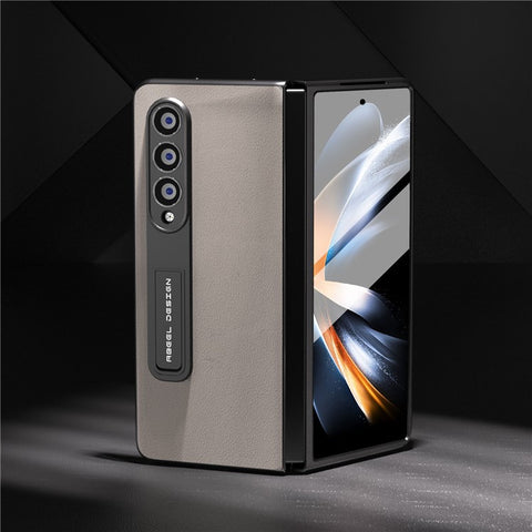 ABEEL For Samsung Galaxy Z Fold3 5G Genuine Cow Leather+PC Anti-Drop Case Kickstand Folding Phone Cover with Screen Film