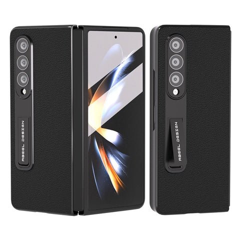 ABEEL For Samsung Galaxy Z Fold3 5G Genuine Cow Leather+PC Anti-Drop Case Kickstand Folding Phone Cover with Screen Film