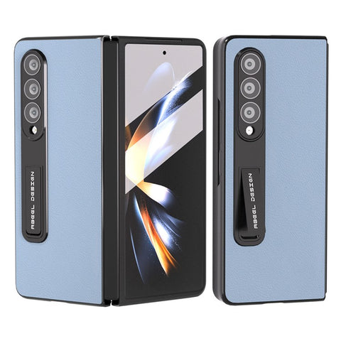 ABEEL For Samsung Galaxy Z Fold3 5G Genuine Cow Leather+PC Anti-Drop Case Kickstand Folding Phone Cover with Screen Film