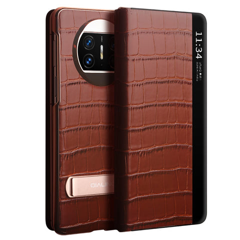 QIALINO For Huawei Mate X3 5G Genuine Cow Leather Case Magnetic Auto Wake / Sleep Anti-Drop Phone Cover with Kickstand