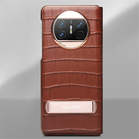 QIALINO For Huawei Mate X3 5G Genuine Cow Leather Case Magnetic Auto Wake / Sleep Anti-Drop Phone Cover with Kickstand