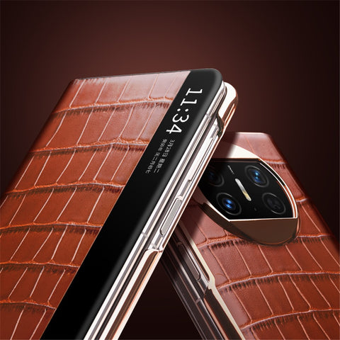 QIALINO For Huawei Mate X3 5G Genuine Cow Leather Case Magnetic Auto Wake / Sleep Anti-Drop Phone Cover with Kickstand